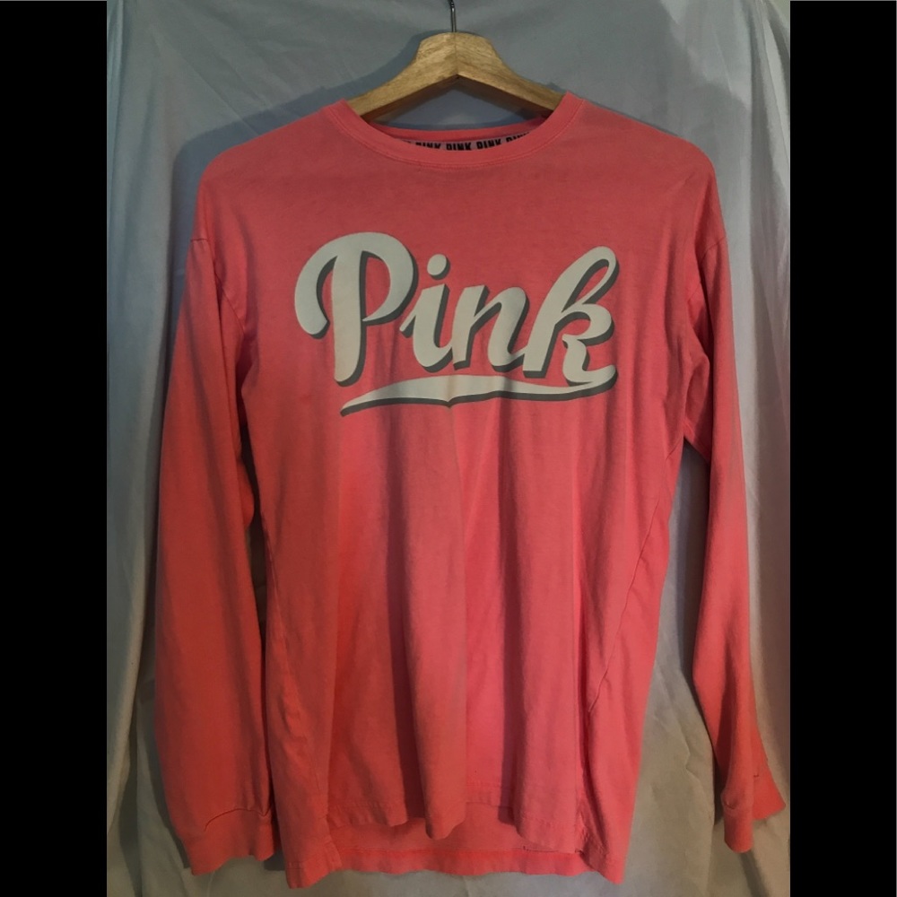 Victoria’s Secret Pink Long Sleeved Coral Logo Tee